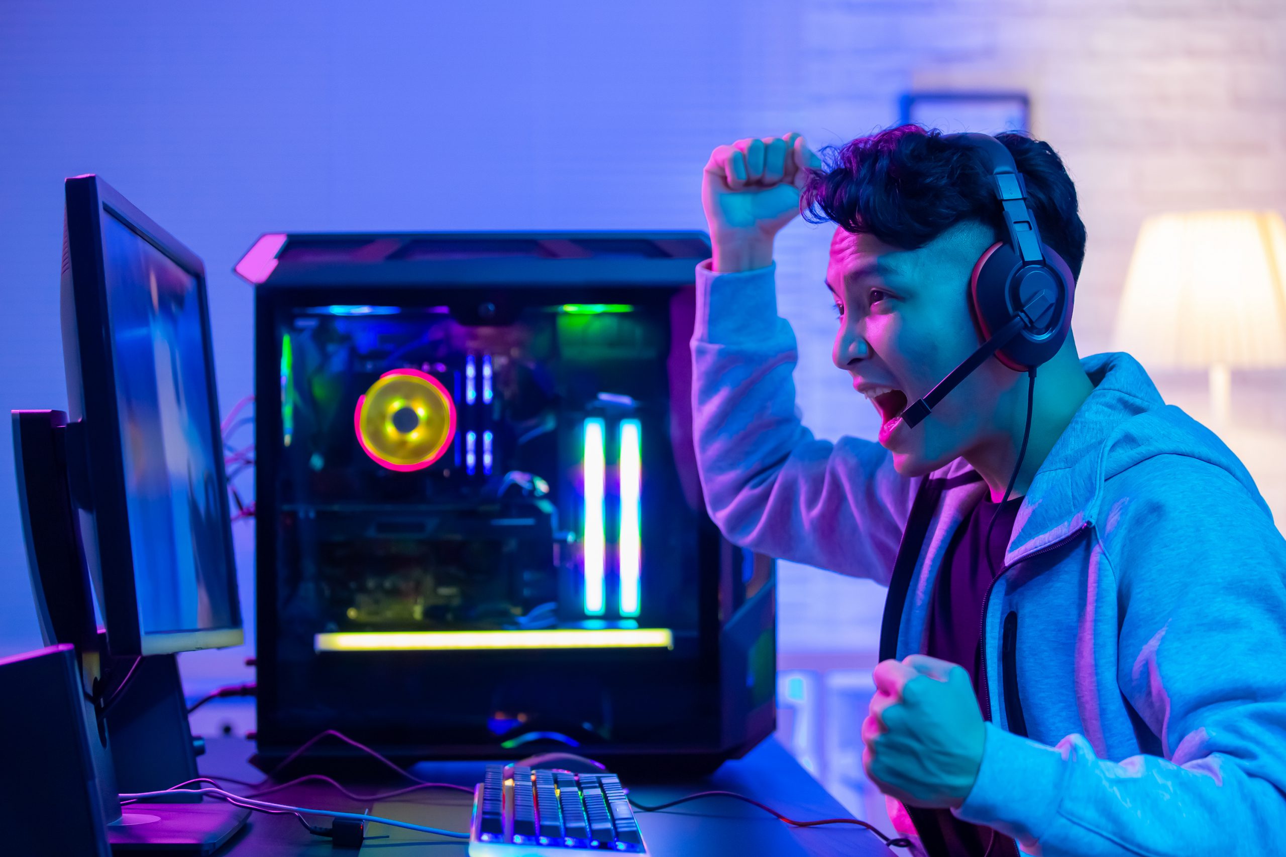 Young,Asian,Handsome,Pro,Gamer,Feel,Excited,While,Playing,In